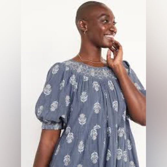 ⭐️Old Navy,Iconic Puff-Sleeve,Smocked Embroidered,Tiered,Mini Swing-Dress,Size M - Picture 11 of 15